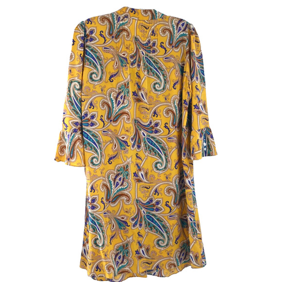 Tibi‎ Multi Yellow Floral Silk Tomato Fairy Shift Dress 4 Ruffle Sleeve Mended - Picture 8 of 16